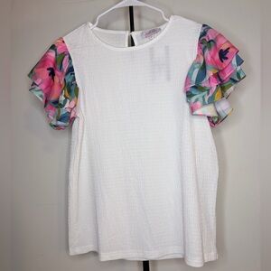 White Top with Floral Sleeves